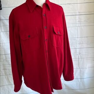 LL Bean red wool long sleeve collar shirt XL